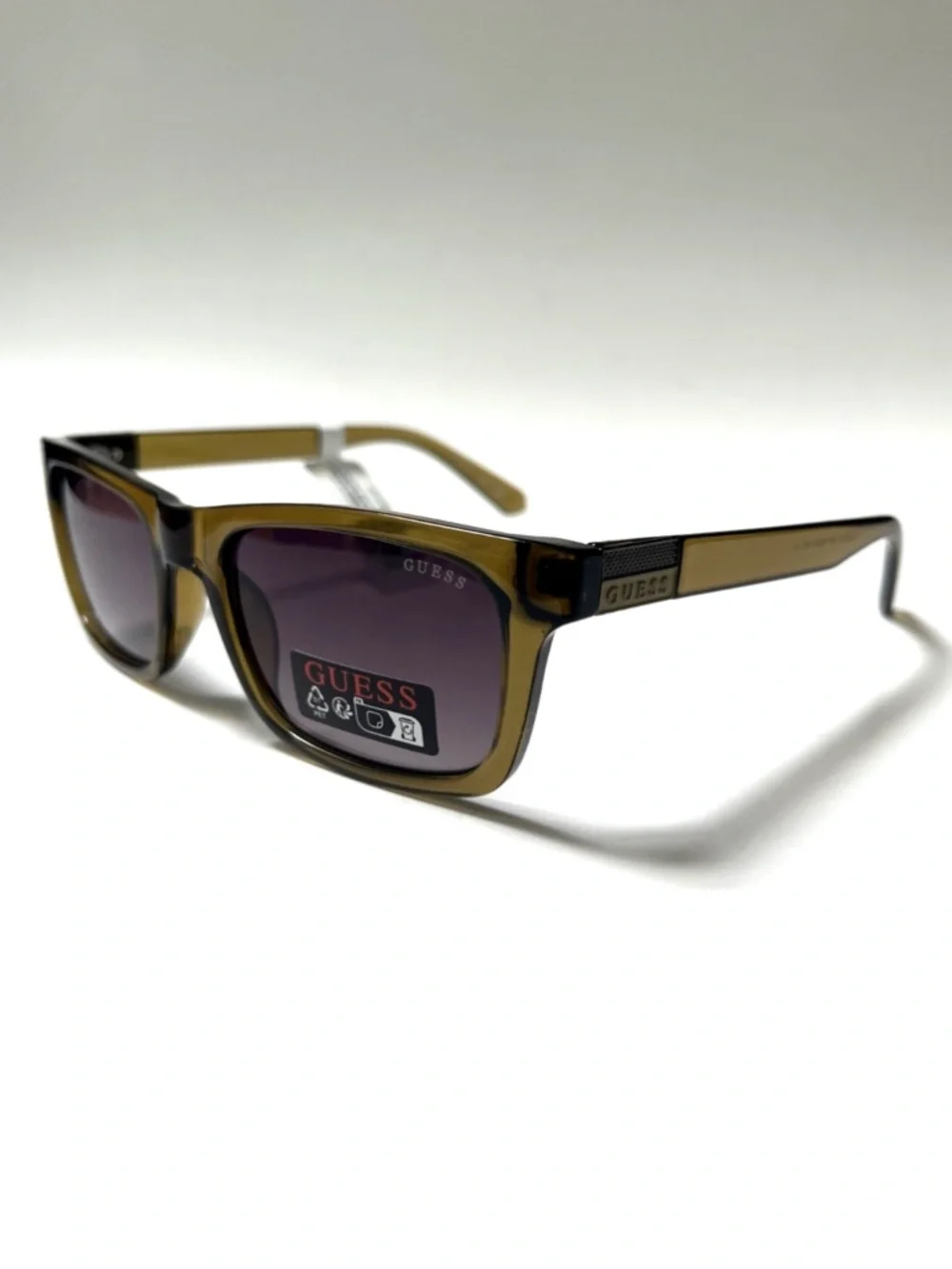 NWT GUESS Square Sunglasses Olive Green Classic Gunmetal Logo GO00113 Acetate